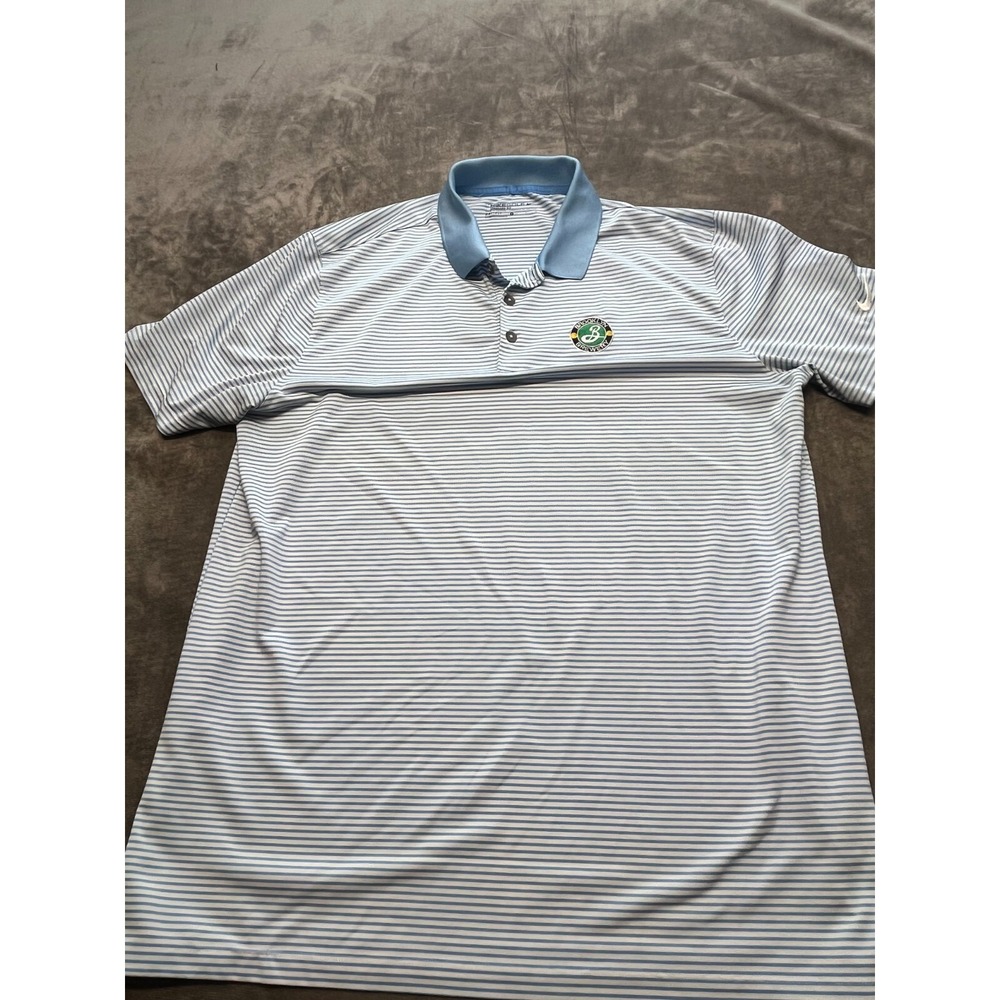 Nike Golf Polo Blue Stripe Brooklyn Brewery Logo Size Large‎